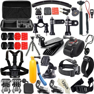 Gopro 4 camera accessories
 
 Material: EVA, stainless steel, PC, ABS 

Product Type: Sports Camera Accessories
Package product list:1x EVA large camera bag, 1x chest strap, 1x one rubber str10Game ChangerGame ChangerGopro 4 camera accessories