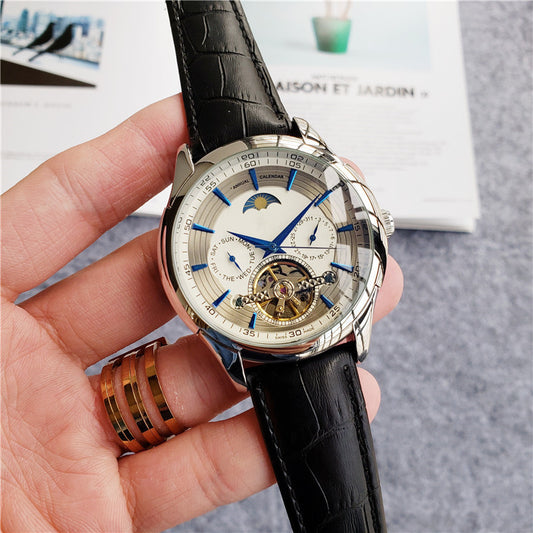 Men's Merchandise Mechanical Automatic Calendar 6-Pin Steel Band Watch
 Specification:
 
 Special function: Small three needles, 24-hour indication
 
 Display type: Pointer
 
 Applicable people: Male
 
 Style: European
 
 Waterproof: N10Game ChangerGame ChangerMen'