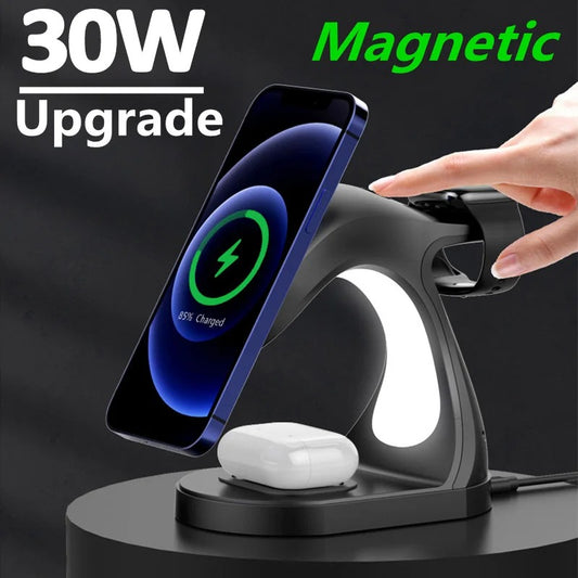 Fast Four In One Magnetic Wireless Fast Charger
 Product information:
  
 
 


 Material: Environmentally friendly plastic
 
 Color: black, white
 
 Input current: ≥ 9v-2A; 5V-3A, 12V-1.5A (max)
 
 Adapter requir10Game ChangerGame ChangerMagnetic Wireless Fast Charger